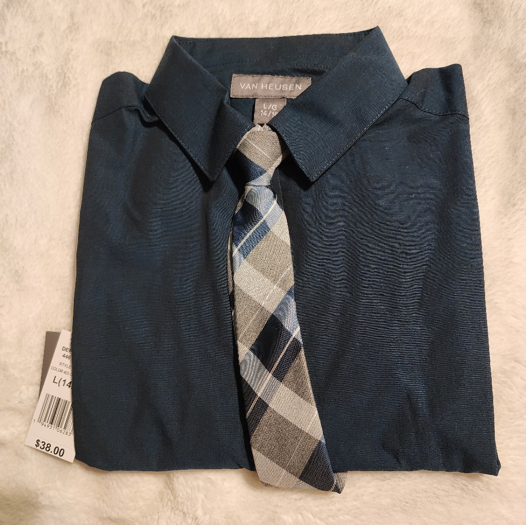Van Heusen Blue Dress Shirt W/Tie 14/16
